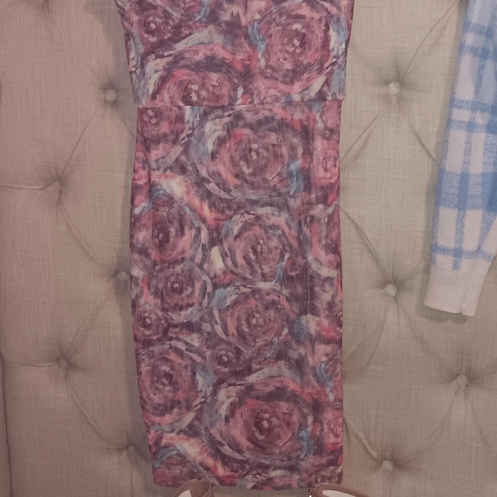 Sheer Floral Patterned Dress in Pink and Purple